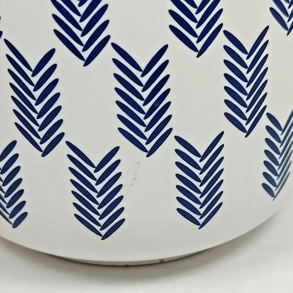 Modern Coastal Artificial Succulent Potted Houseplant Navy Blue White Chevron